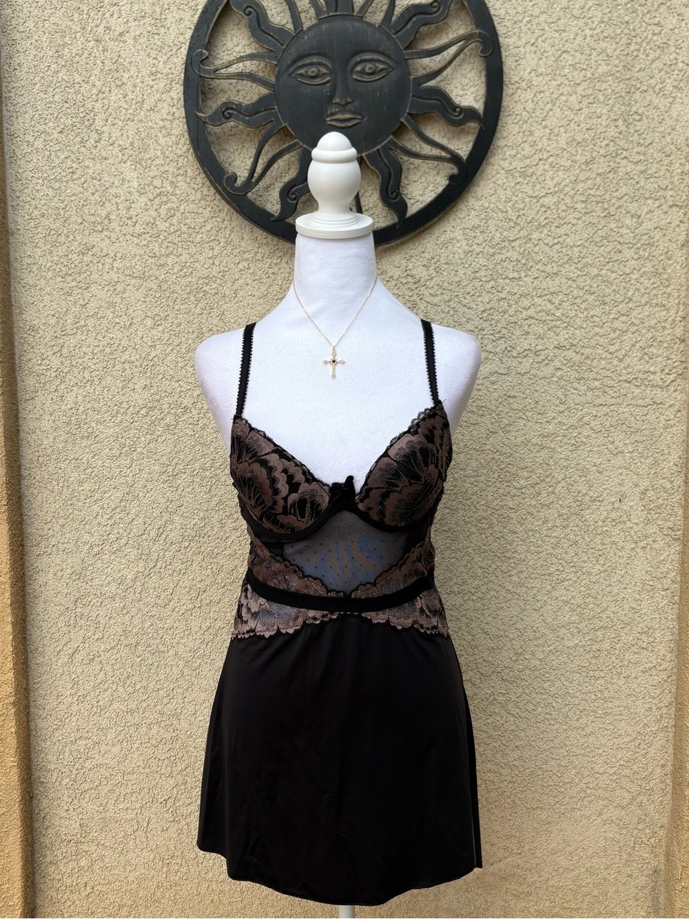 Fredericks of Hollywood Black Lace Babydoll Dress Lingerie Grunge Y2K